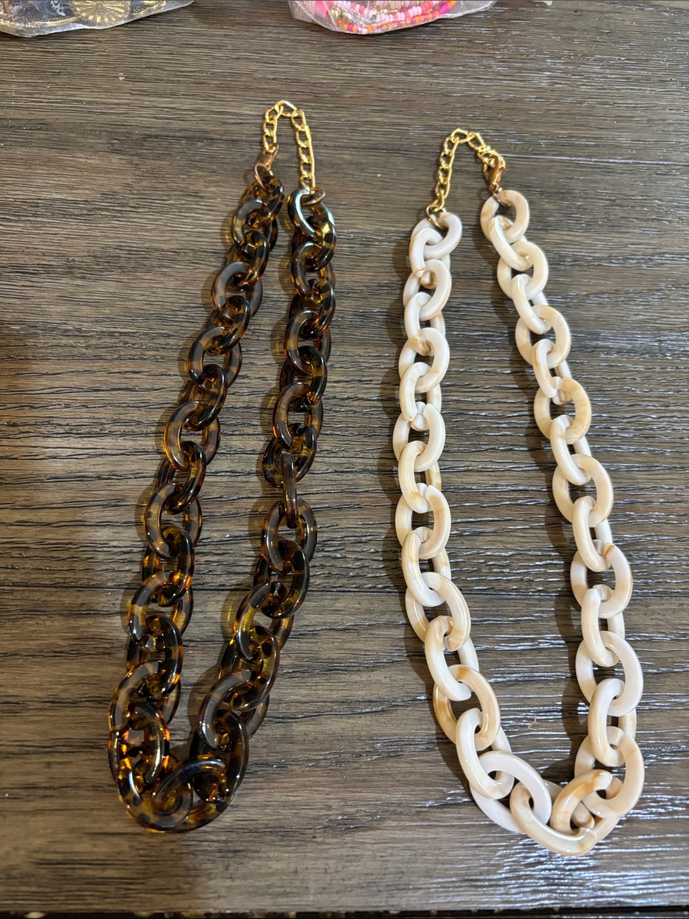 Tortoiseshell and Cream Link Chain Necklaces - Set of 2